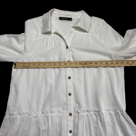 Doe & Rae White Cotton Lightweight Peasant Blouse Ruffle Hem Sz L - Picture 4 of 10